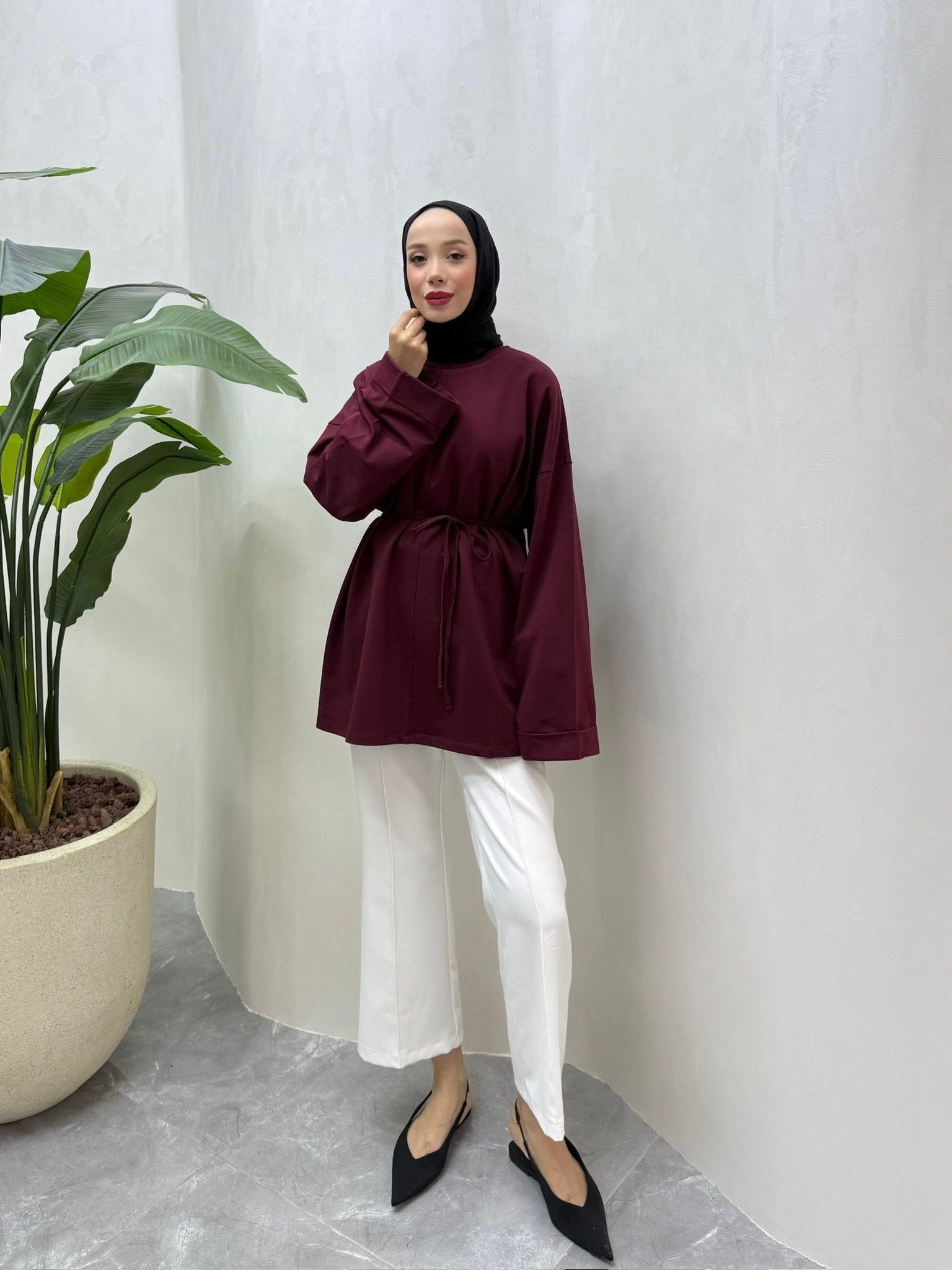 DİKİŞ DETAYLI YIRTMAÇLI SWEATSHİRT (BORDO)
