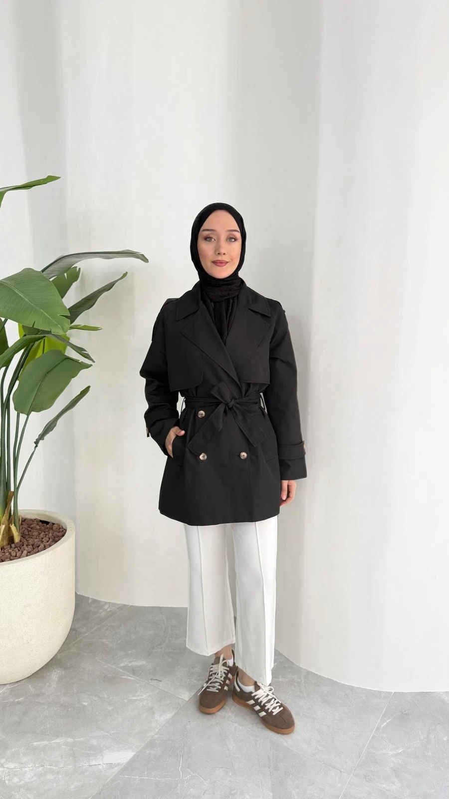 KISA COOL TRENÇKOT (SİYAH)