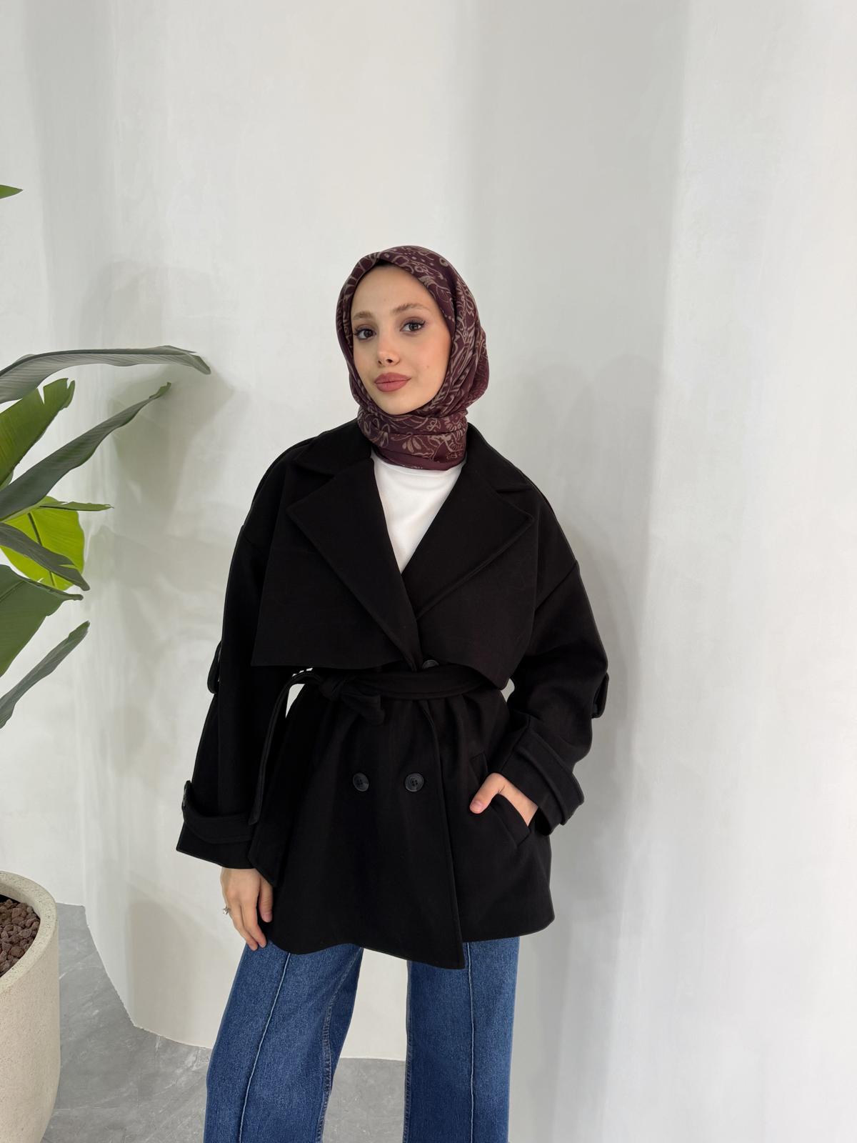 KISA OVERSİZE KAŞE KABAN (SİYAH)