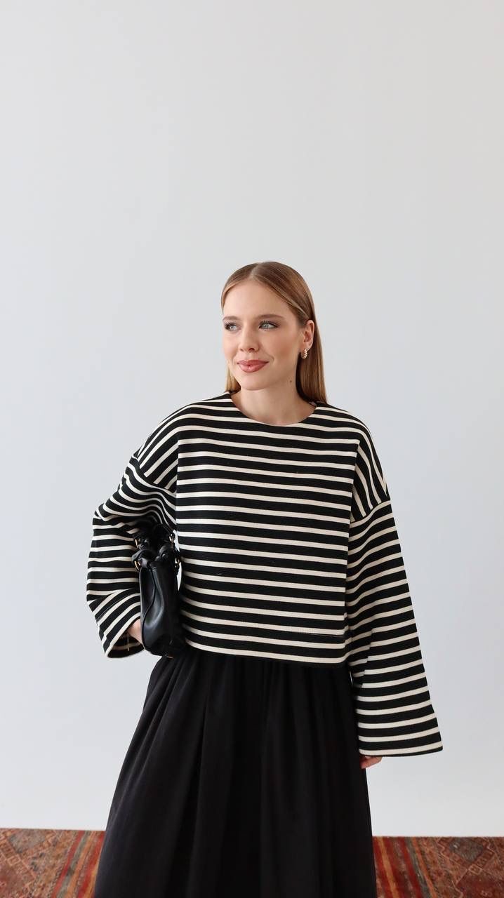 ÇİZGİLİ CROP SWEAT (SİYAH)