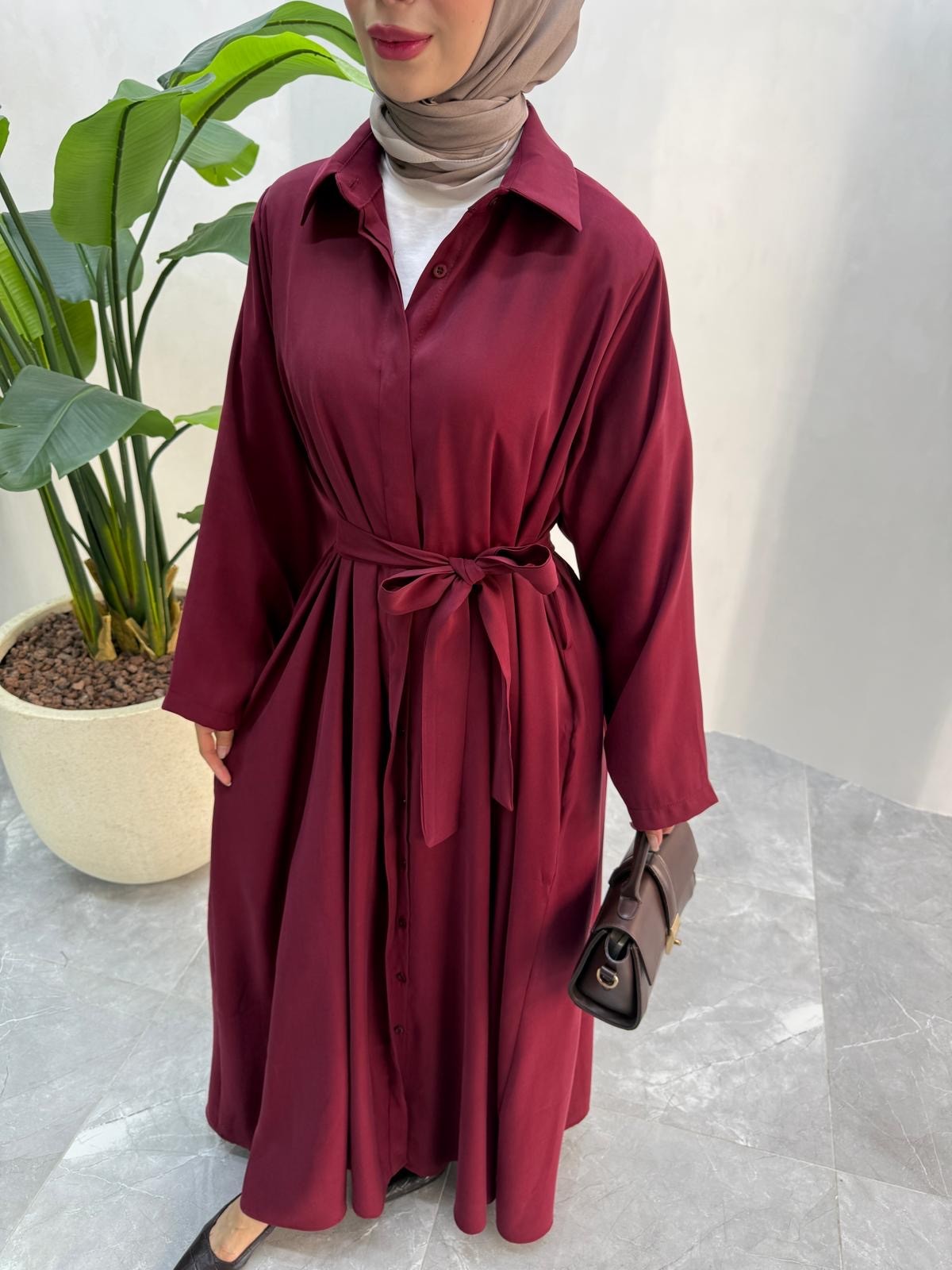 TENSEL GÖMLEK ELBİSE (BORDO)
