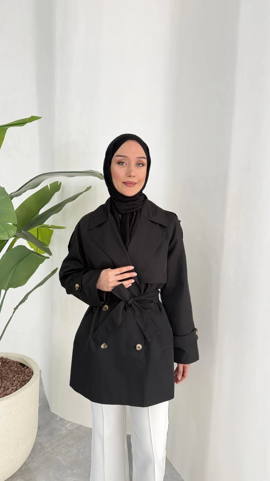 KISA COOL TRENÇKOT (SİYAH)