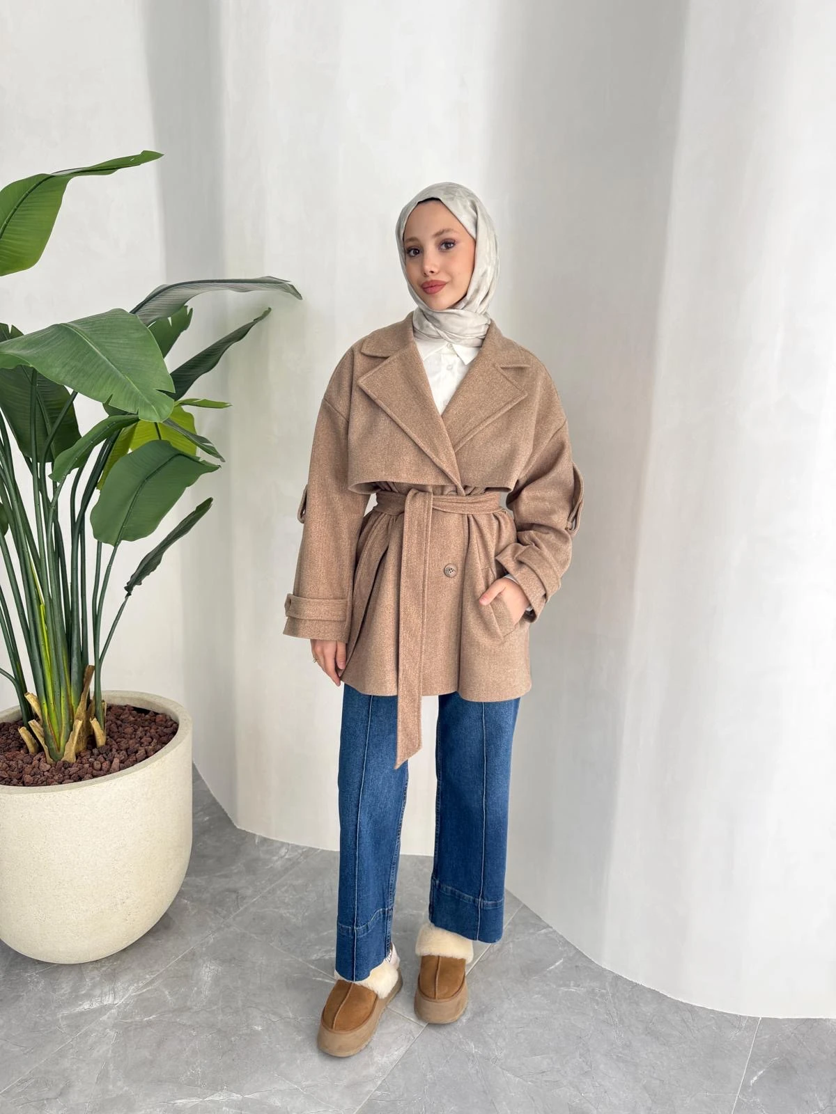 KISA OVERSİZE KAŞE KABAN (CAMEL)