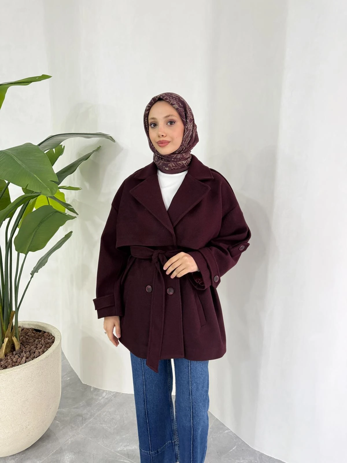 KISA OVERSİZE KAŞE KABAN (BORDO)