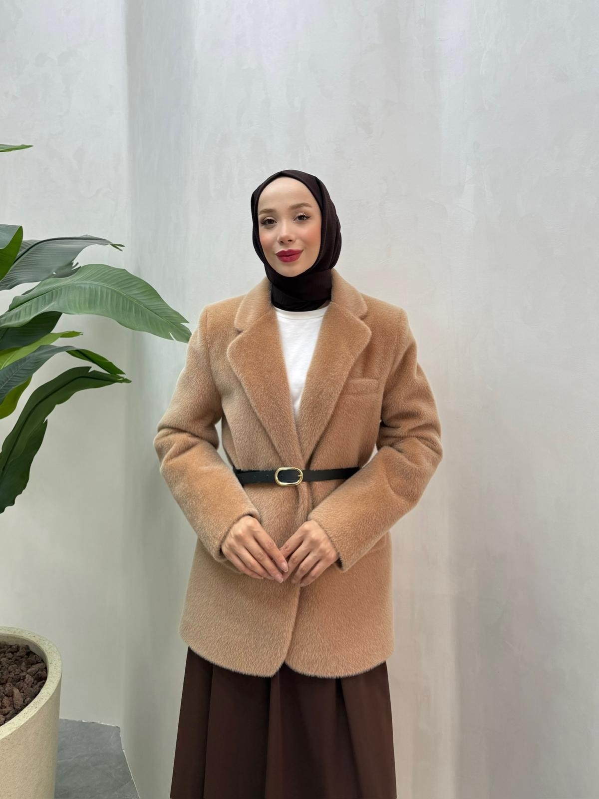 ALPAKA KEMERLİ CEKET (CAMEL)