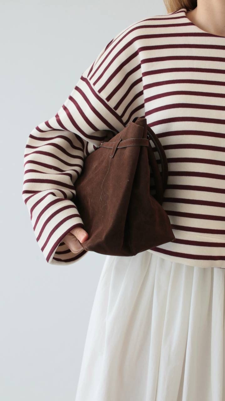 ÇİZGİLİ CROP SWEAT (BORDO)