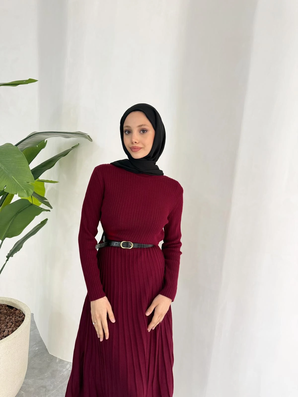 TRİKO ELBİSE (BORDO)