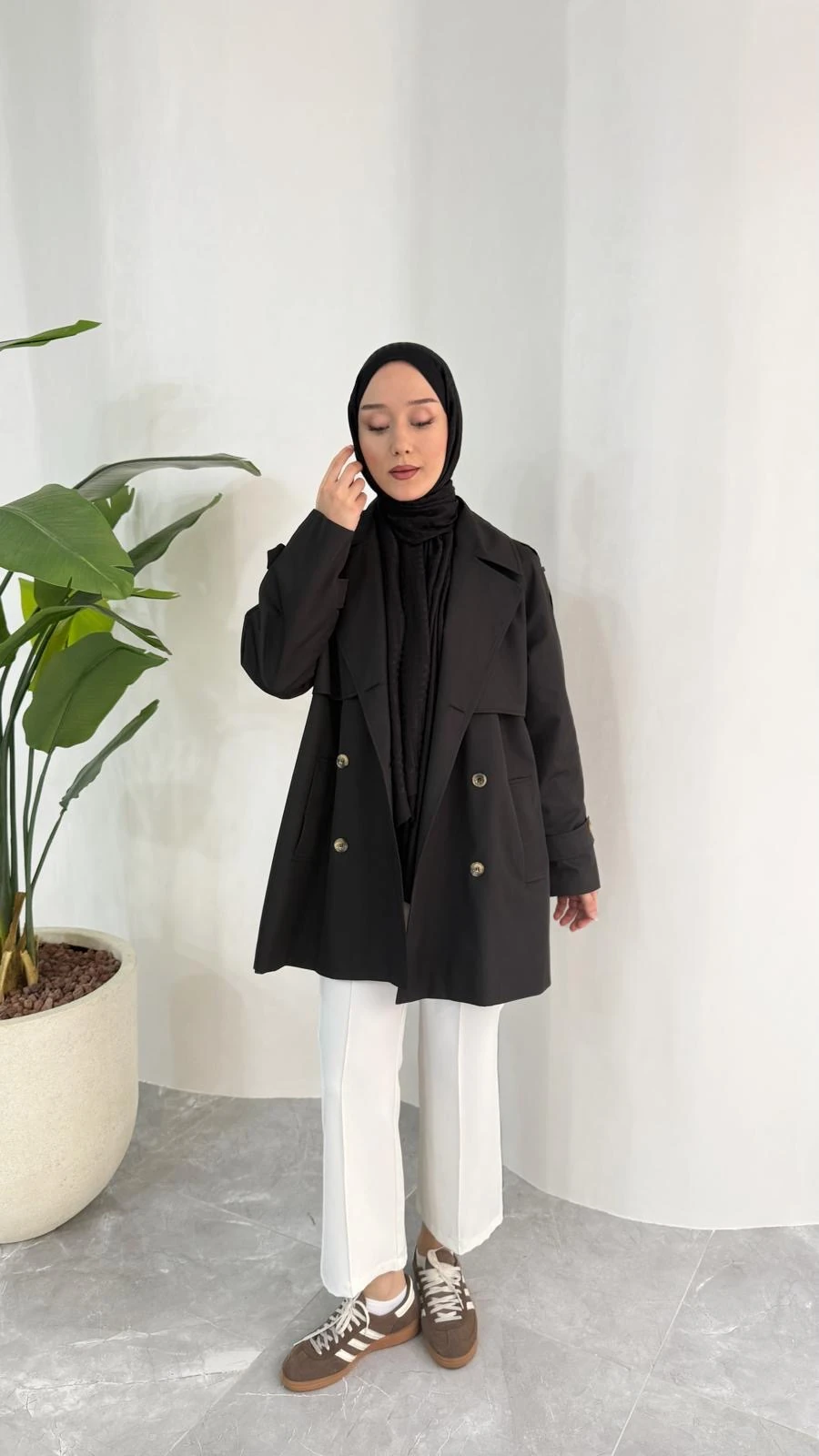 KISA COOL TRENÇKOT (SİYAH)