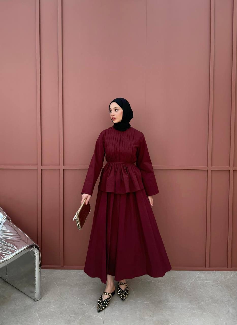 PİLİSE ETEKLİ TAKIM (BORDO)
