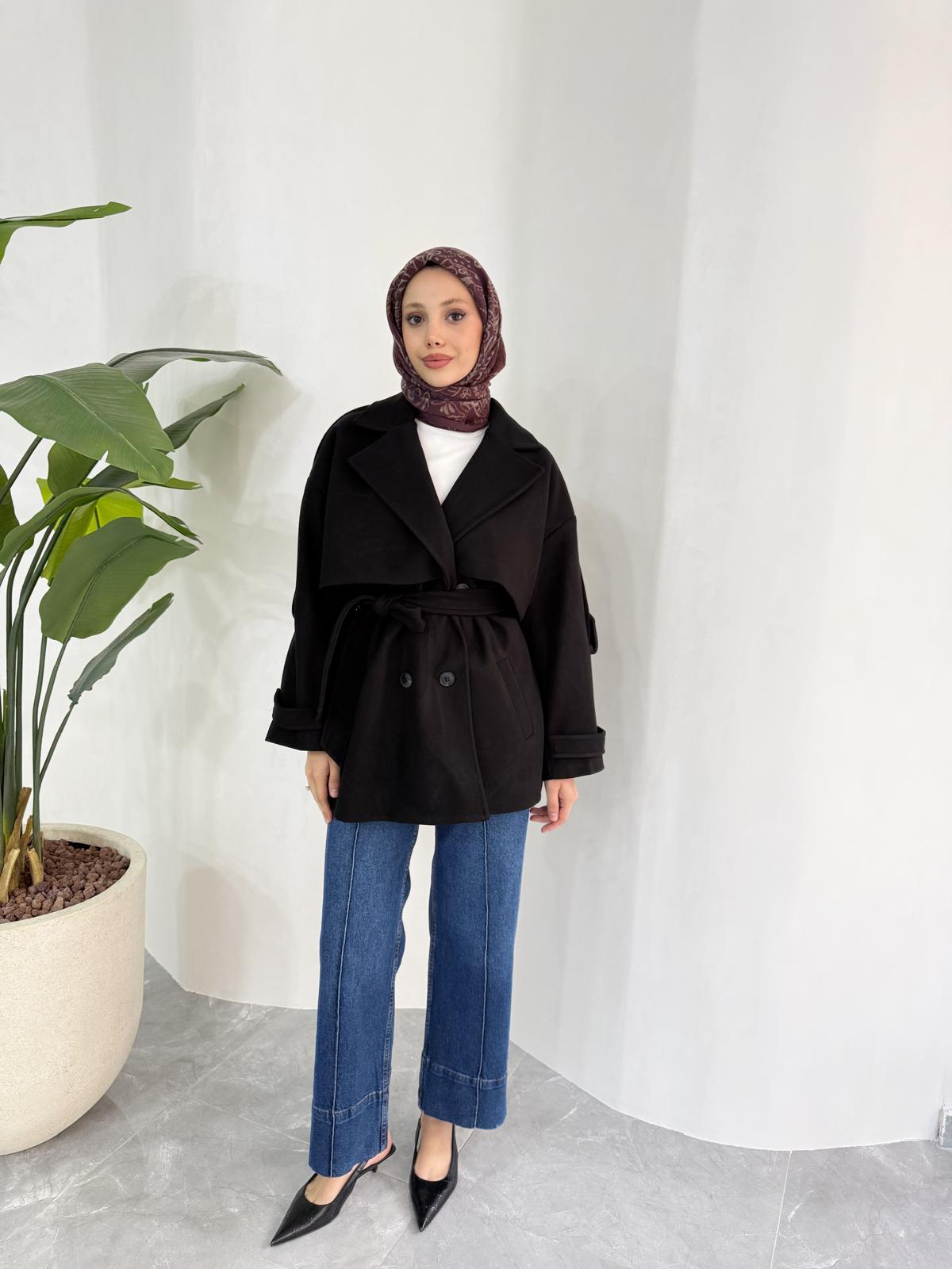 KISA OVERSİZE KAŞE KABAN (SİYAH)