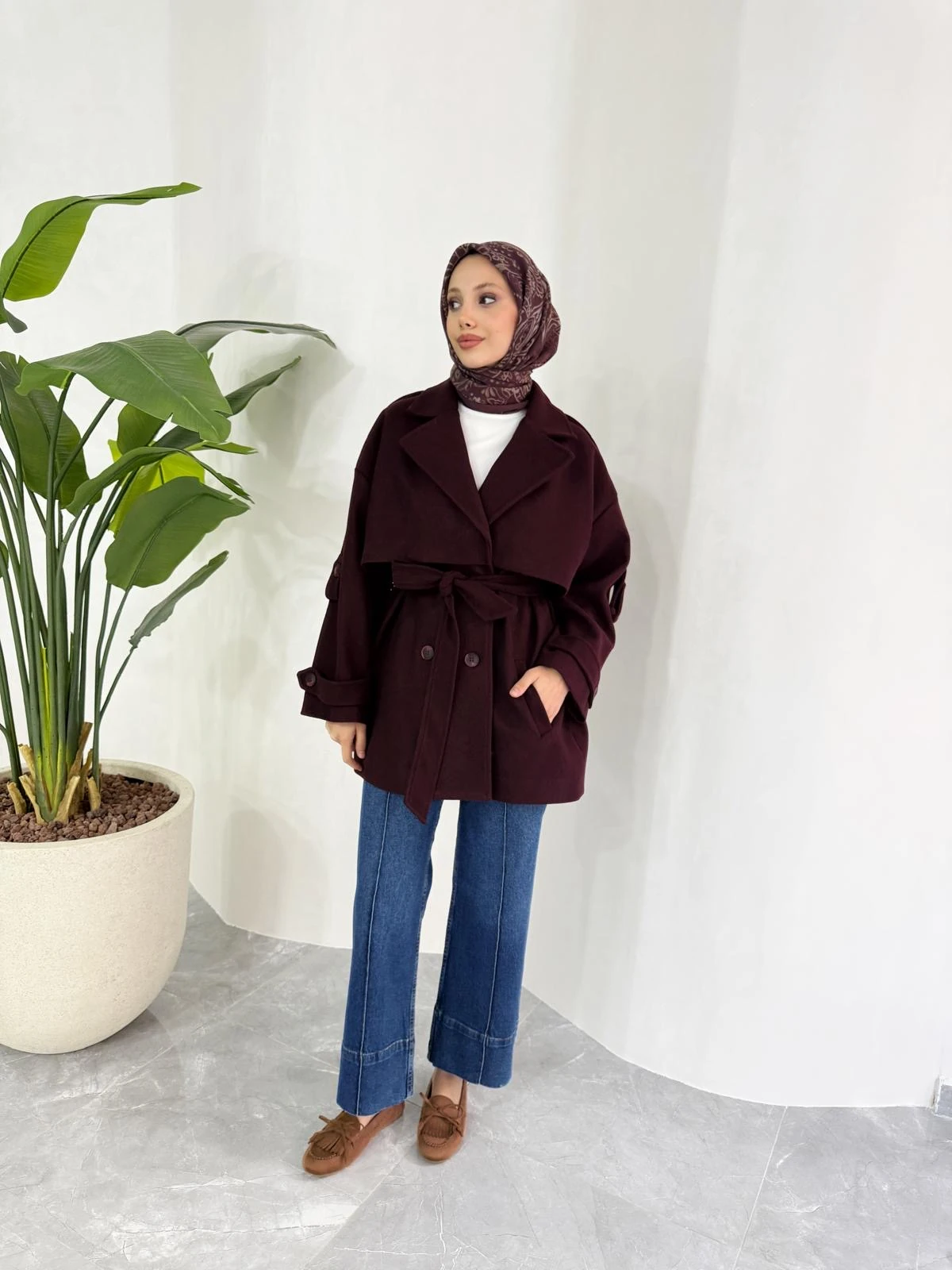 KISA OVERSİZE KAŞE KABAN (BORDO)