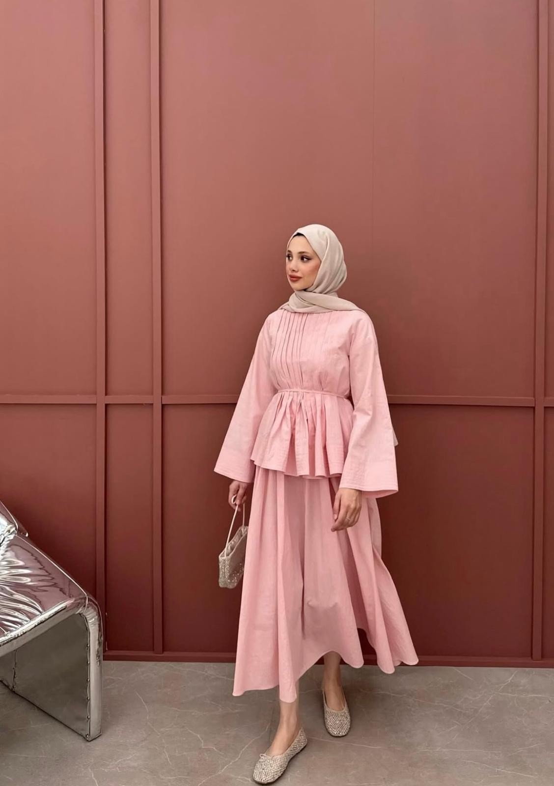PİLİSE ETEKLİ TAKIM (PEMBE)