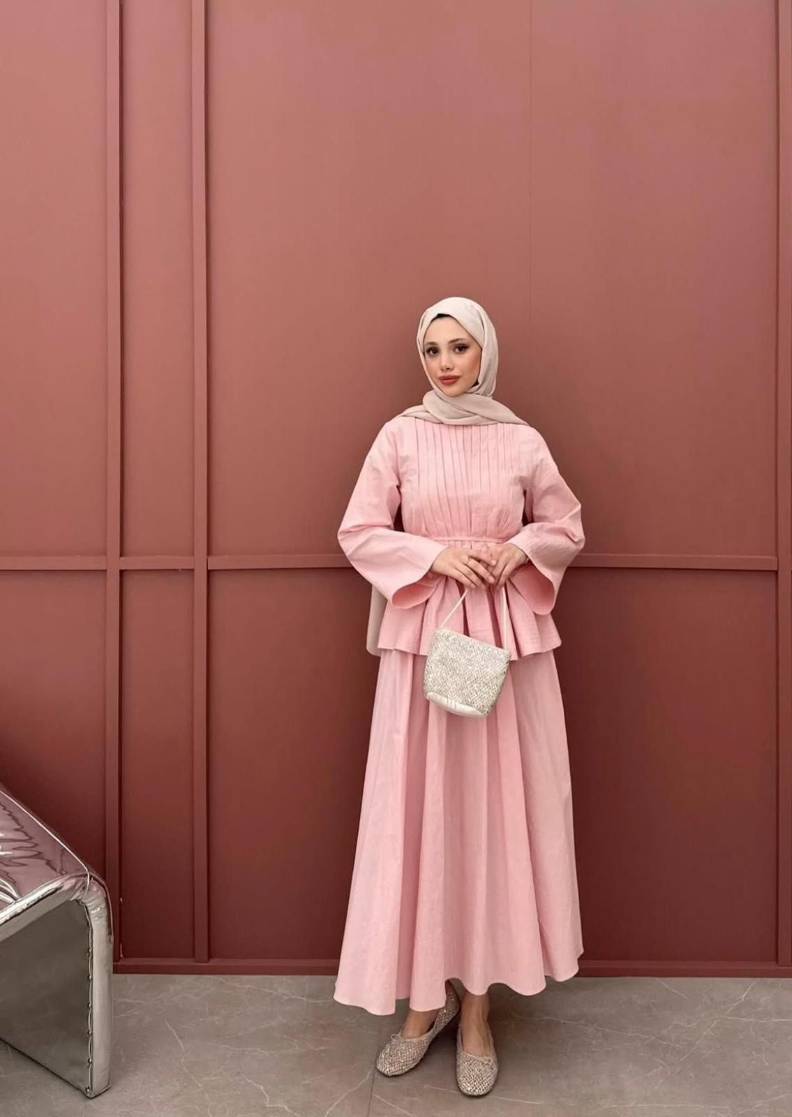 PİLİSE ETEKLİ TAKIM (PEMBE)