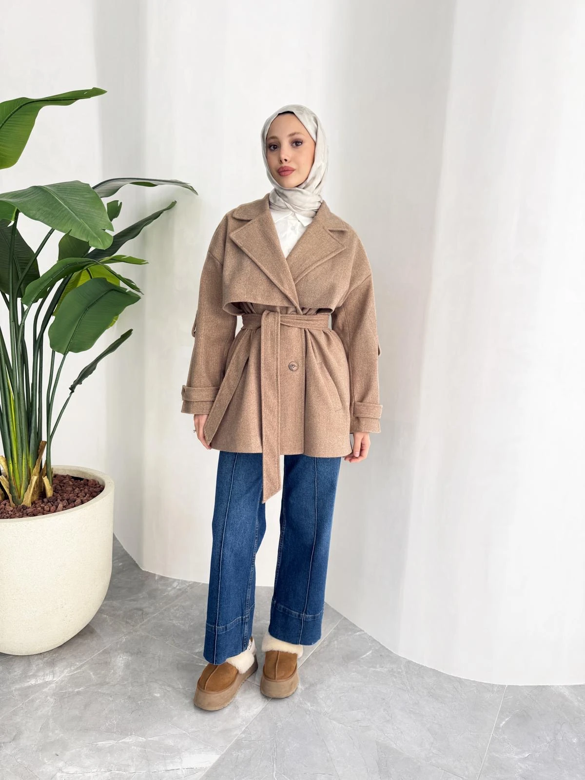 KISA OVERSİZE KAŞE KABAN (CAMEL)