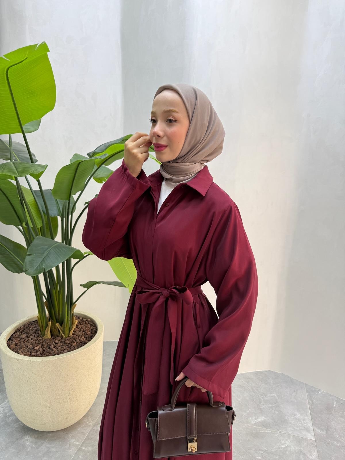 TENSEL GÖMLEK ELBİSE (BORDO)