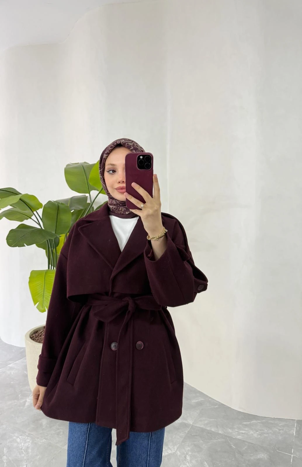 KISA OVERSİZE KAŞE KABAN (BORDO)