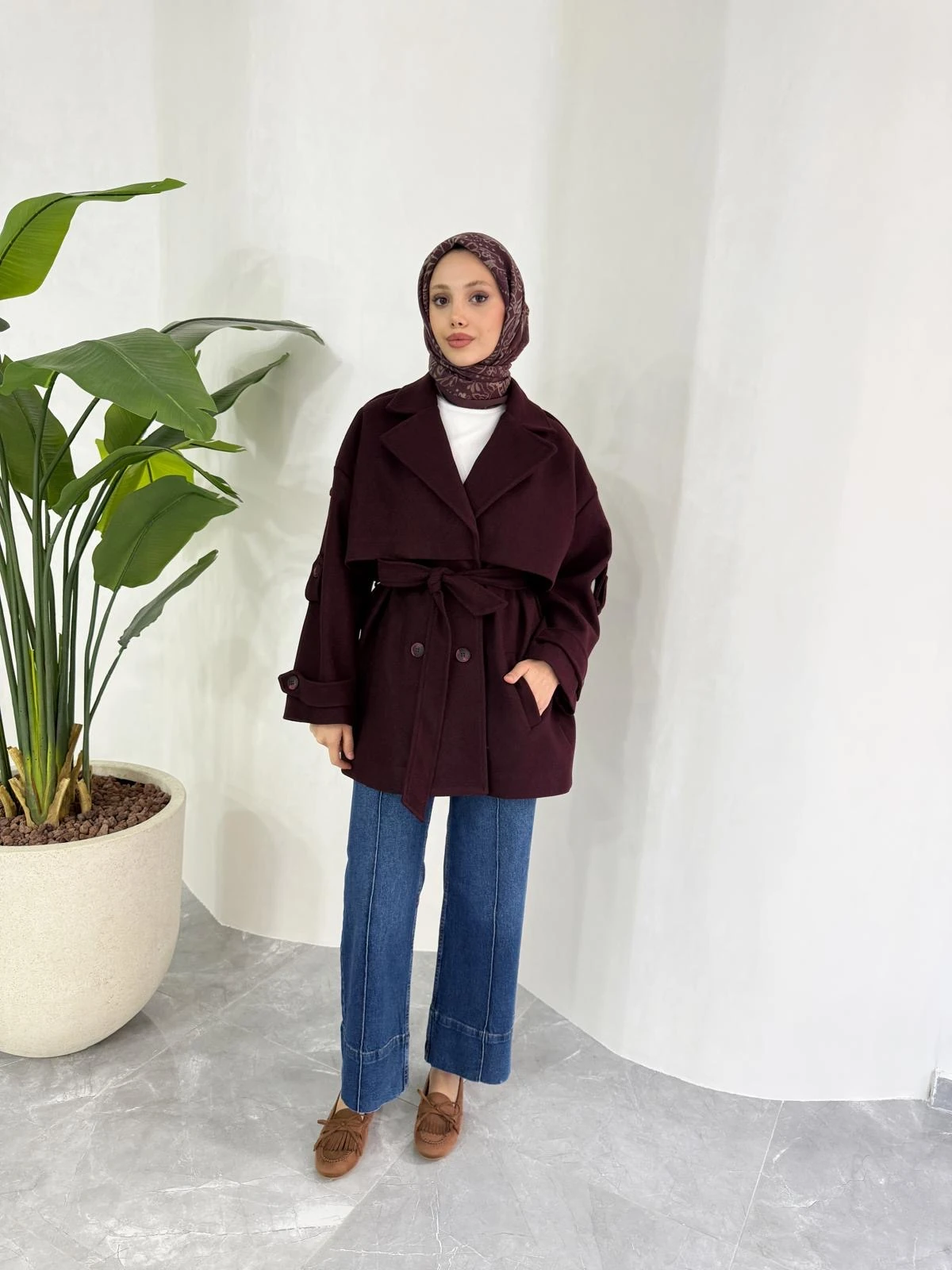 KISA OVERSİZE KAŞE KABAN (BORDO)