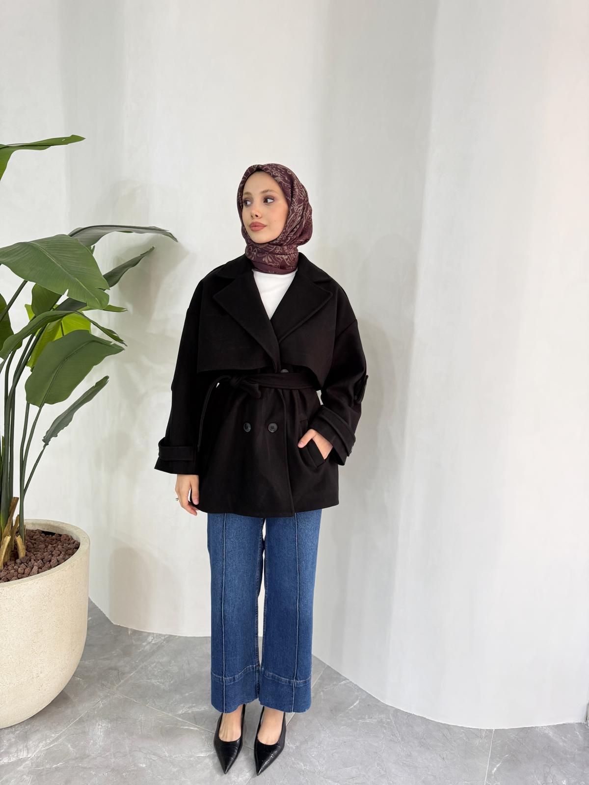 KISA OVERSİZE KAŞE KABAN (SİYAH)