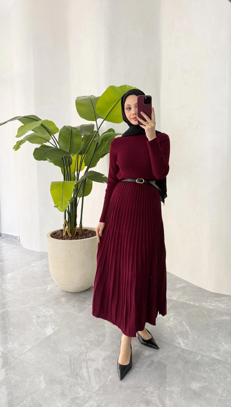 TRİKO ELBİSE (BORDO)