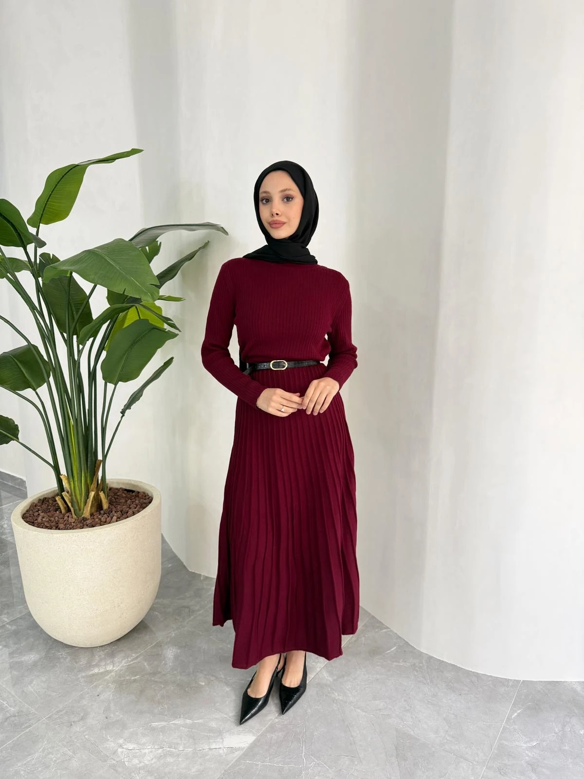 TRİKO ELBİSE (BORDO)