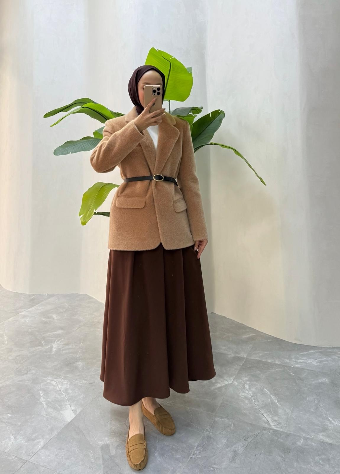 ALPAKA KEMERLİ CEKET (CAMEL)