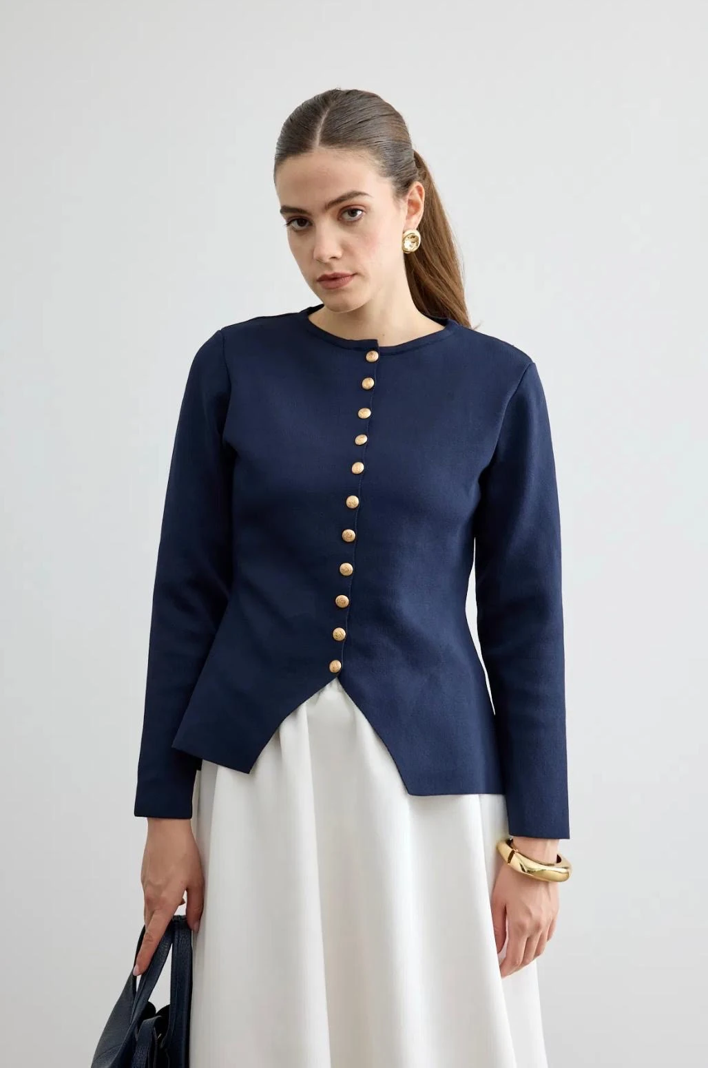 GOLD DÜĞMELİ MERSERİZE HIRKA (LACİVERT)