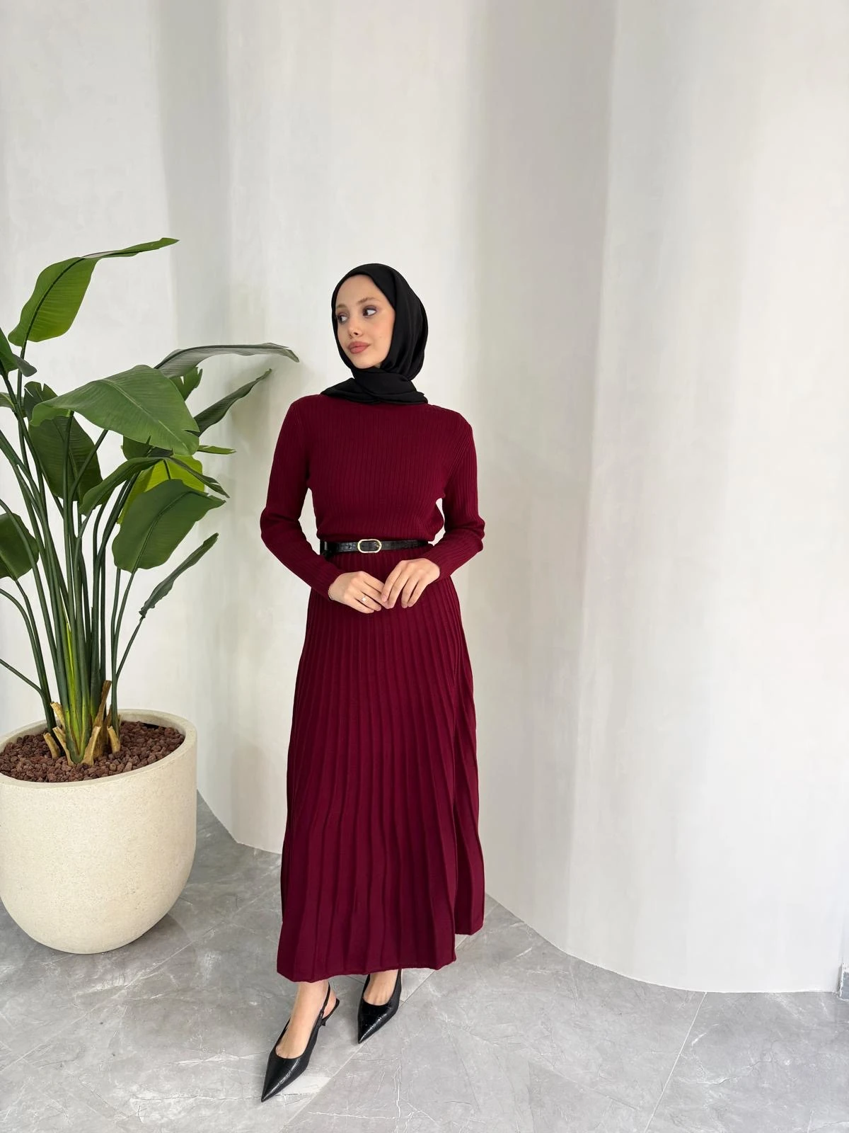 TRİKO ELBİSE (BORDO)