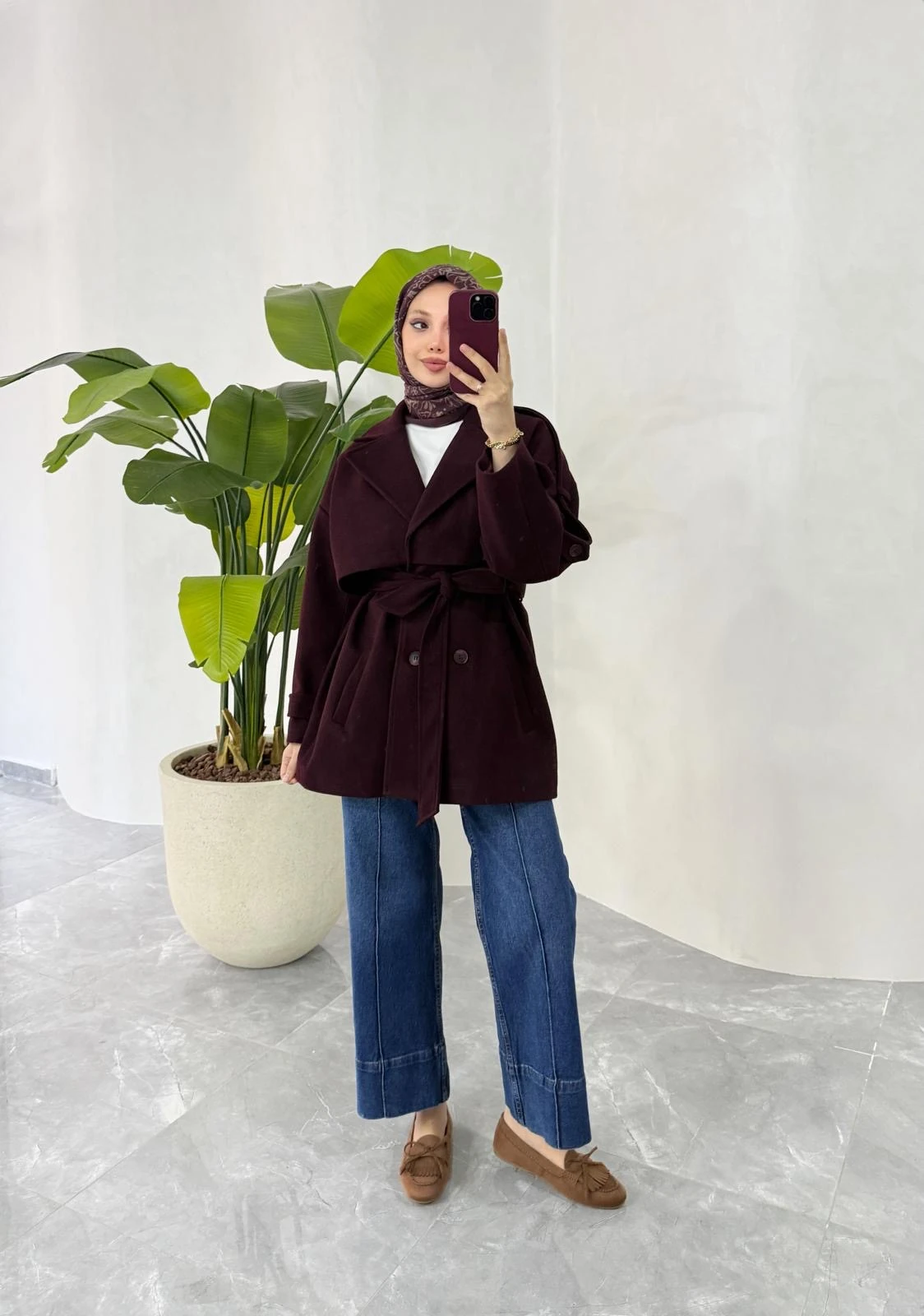 KISA OVERSİZE KAŞE KABAN (BORDO)