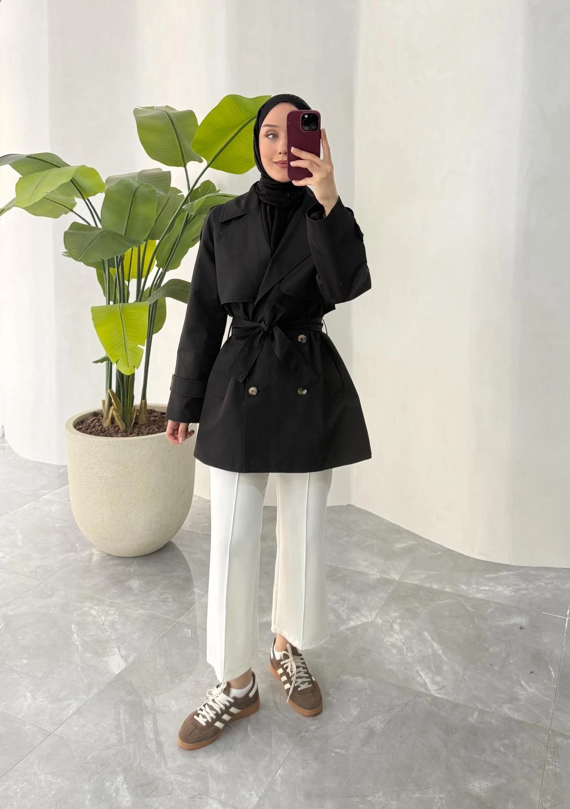 KISA COOL TRENÇKOT (SİYAH)