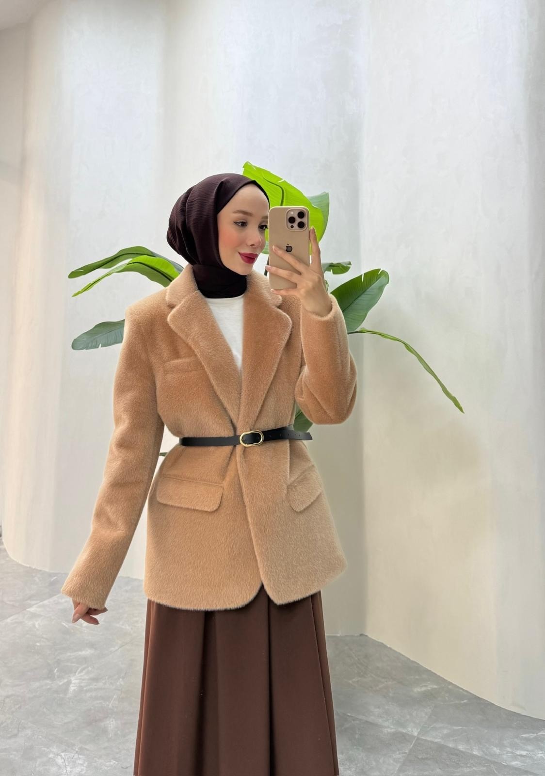 ALPAKA KEMERLİ CEKET (CAMEL)
