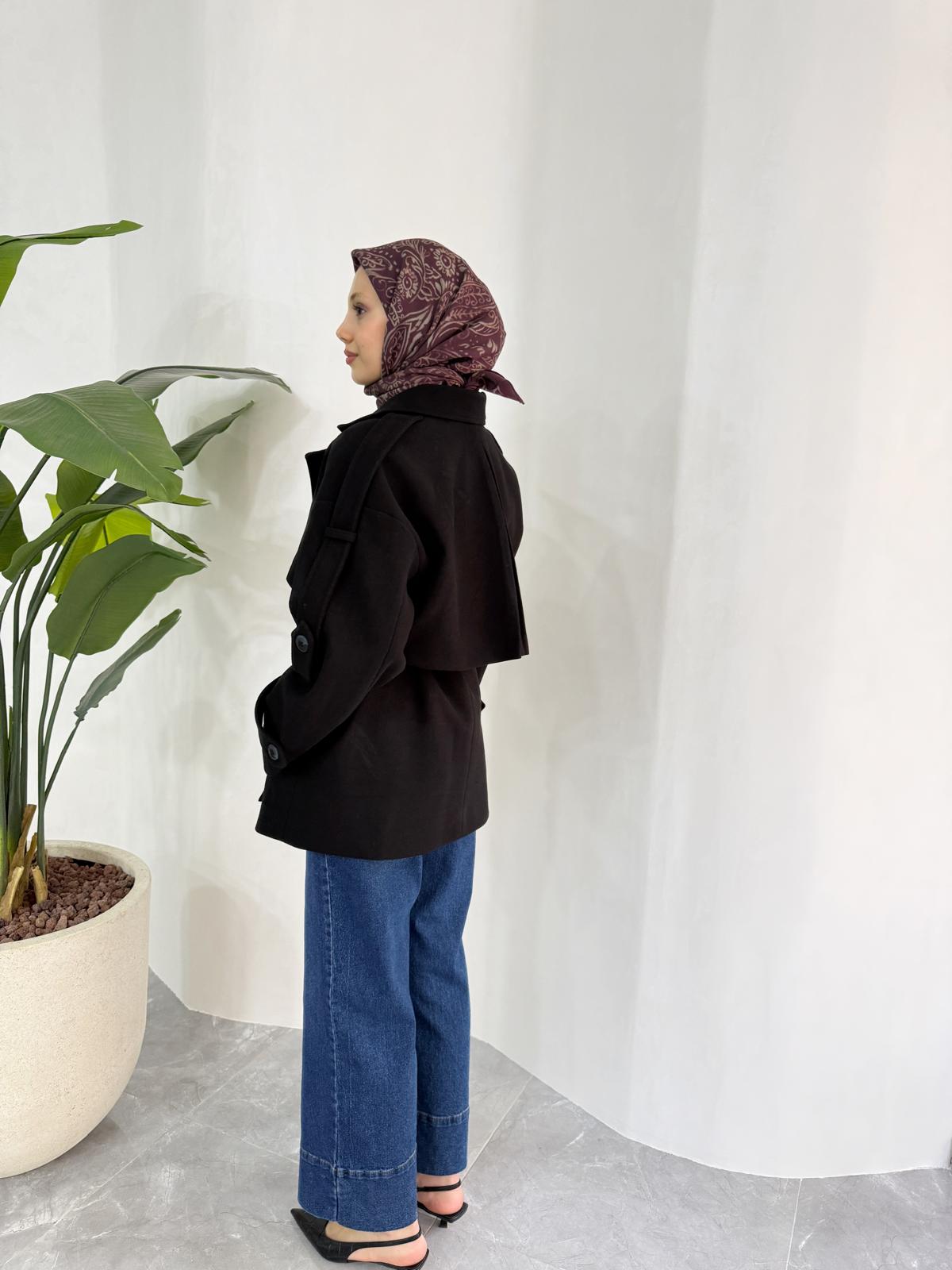 KISA OVERSİZE KAŞE KABAN (SİYAH)