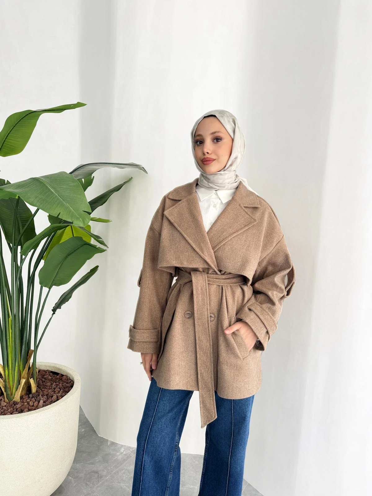 KISA OVERSİZE KAŞE KABAN (CAMEL)