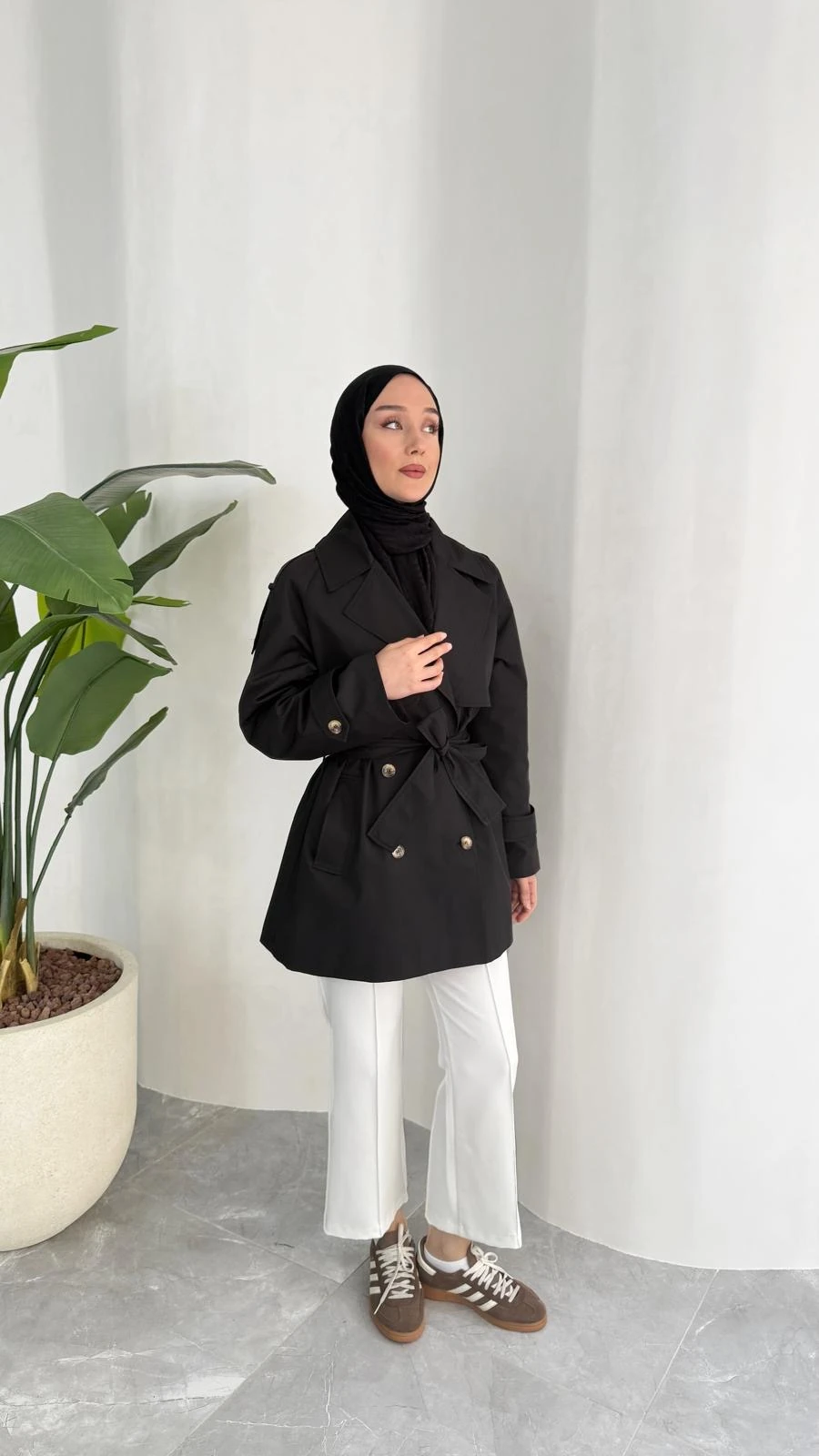 KISA COOL TRENÇKOT (SİYAH)