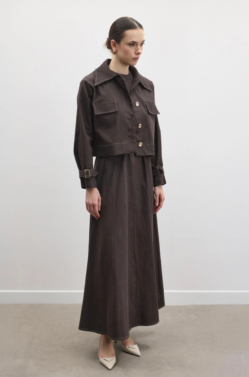 ARLEA KOT JİLE ELBİSE  (KAHVERENGİ)