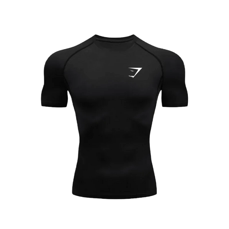 Gymshark Siyah / Beyaz Sağda logo Compression T-shirt