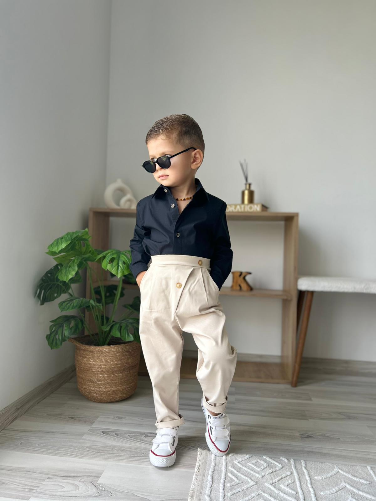 Favorimkids Bebek Çocuk Pantalon Siyah uzun  Gömlek Takım 1-5 yaş 