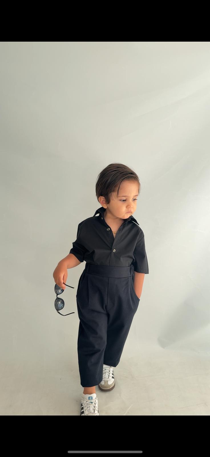 Favorimkids Bebek Çocuk siyah Uzun Kollu Pantalon Gömlek Takım 1-5 yaş new7