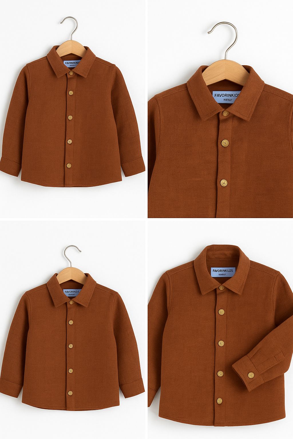 Favorimkids  Kahve Pamuklu Erkek Bebek Gömlek 1-4 Yaş 
