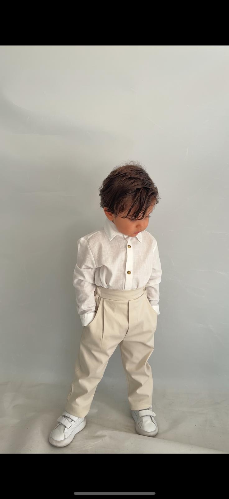 Favorimkids Bebek Çocuk Krem Uzun Kollu Pantalon Gömlek Takım 1-5 yaş new2 