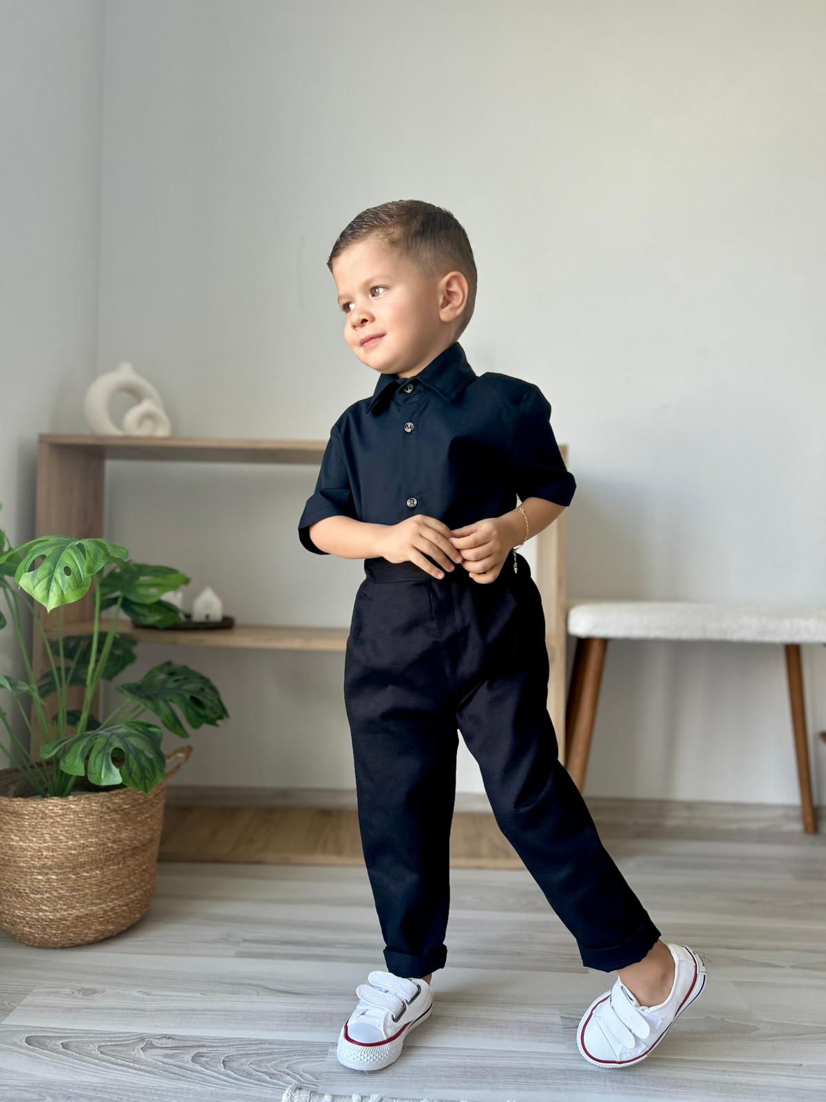 Favorimkids Bebek Çocuk SİYAH Kısa Kol  Pantalon  Gömlek Takım 1-5 yaş 