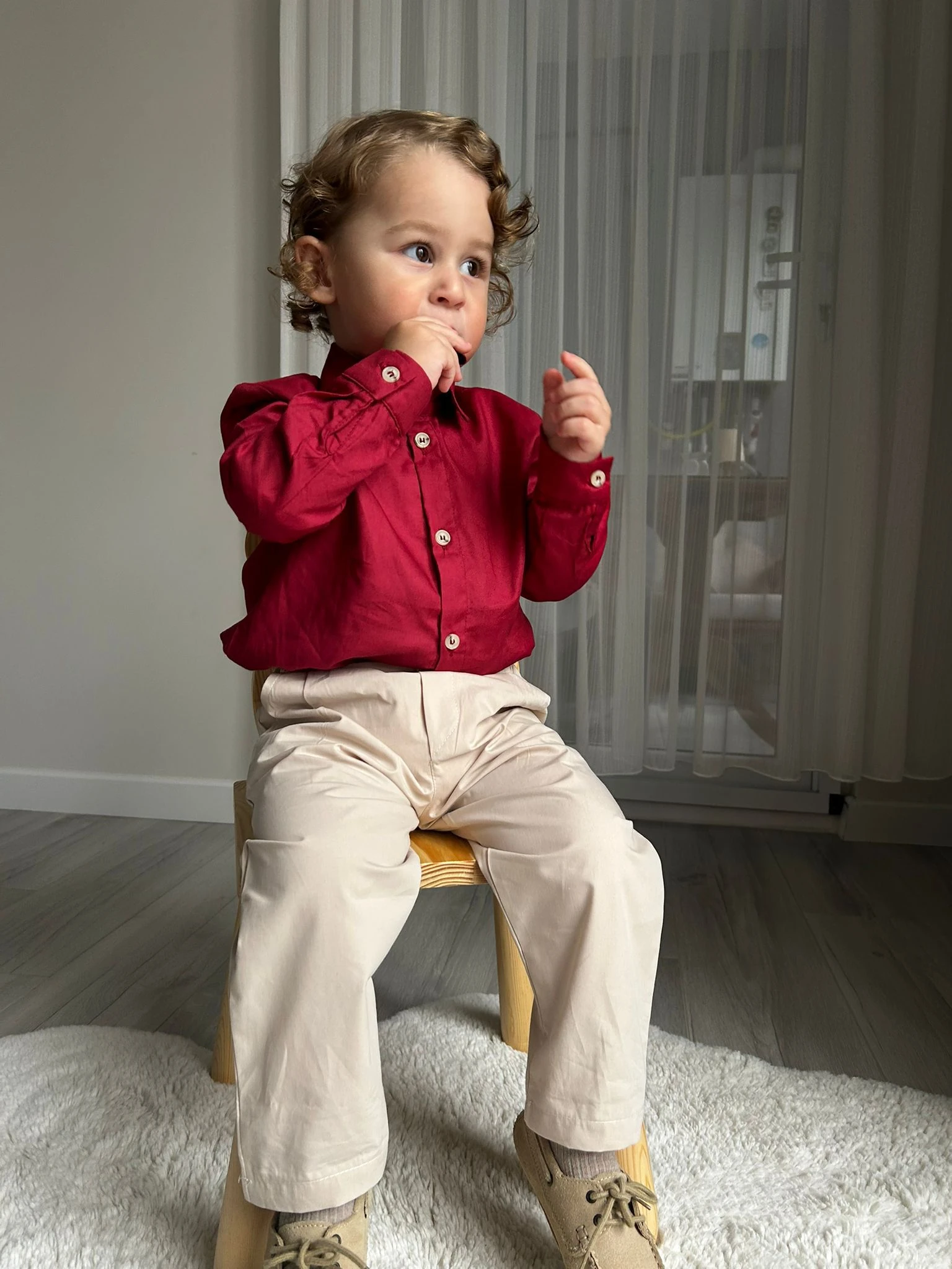 Favorimkids Bebek Çocuk Alt Üst 2 Li Set Bordo Gömlek Krem Pantalon 