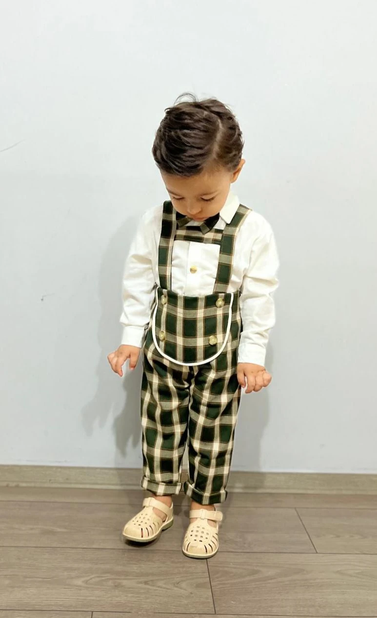 Favorimkids  Pamuklu Bebek Çocuk  Yeşil Çizgili Salopet Takım 3 lü set