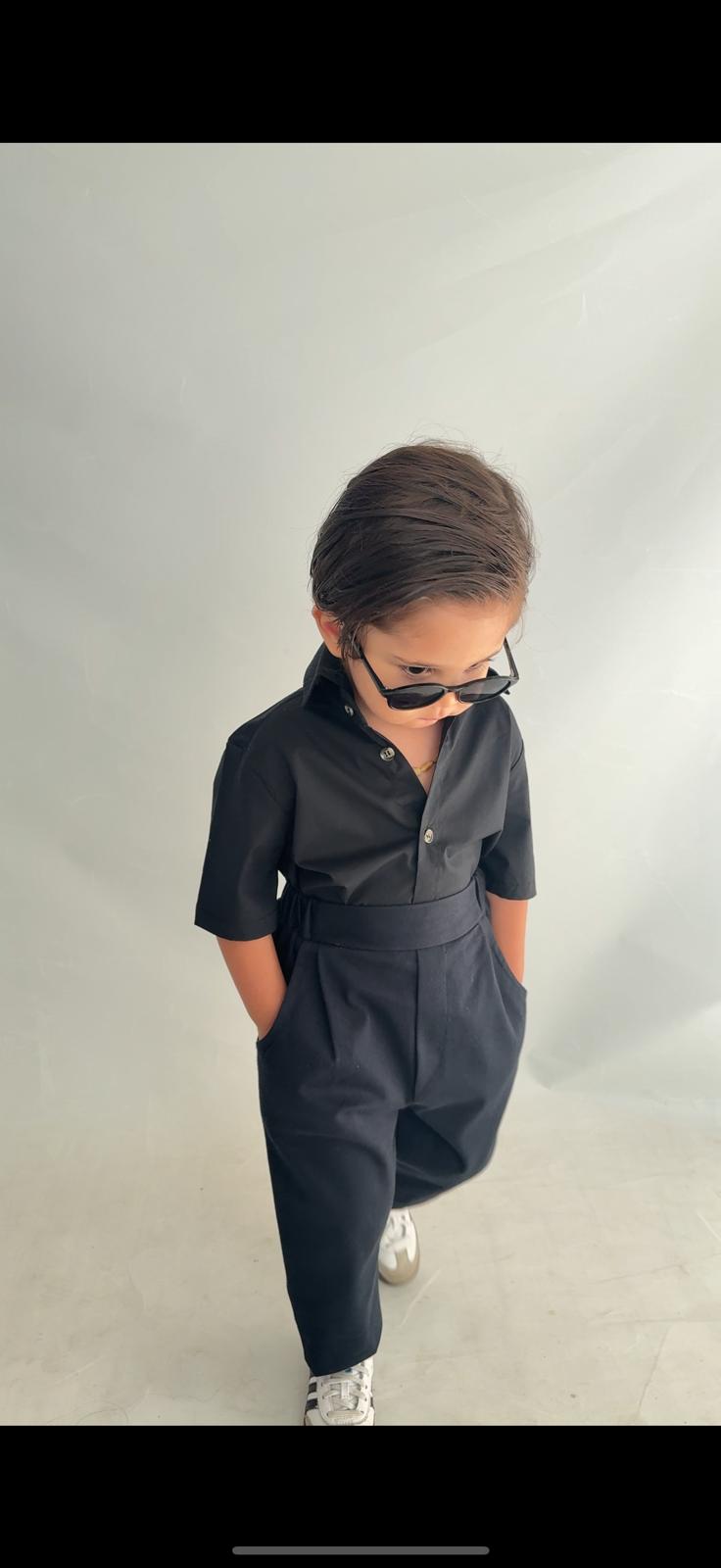 Favorimkids Bebek Çocuk siyah Uzun Kollu Pantalon Gömlek Takım 1-5 yaş new7