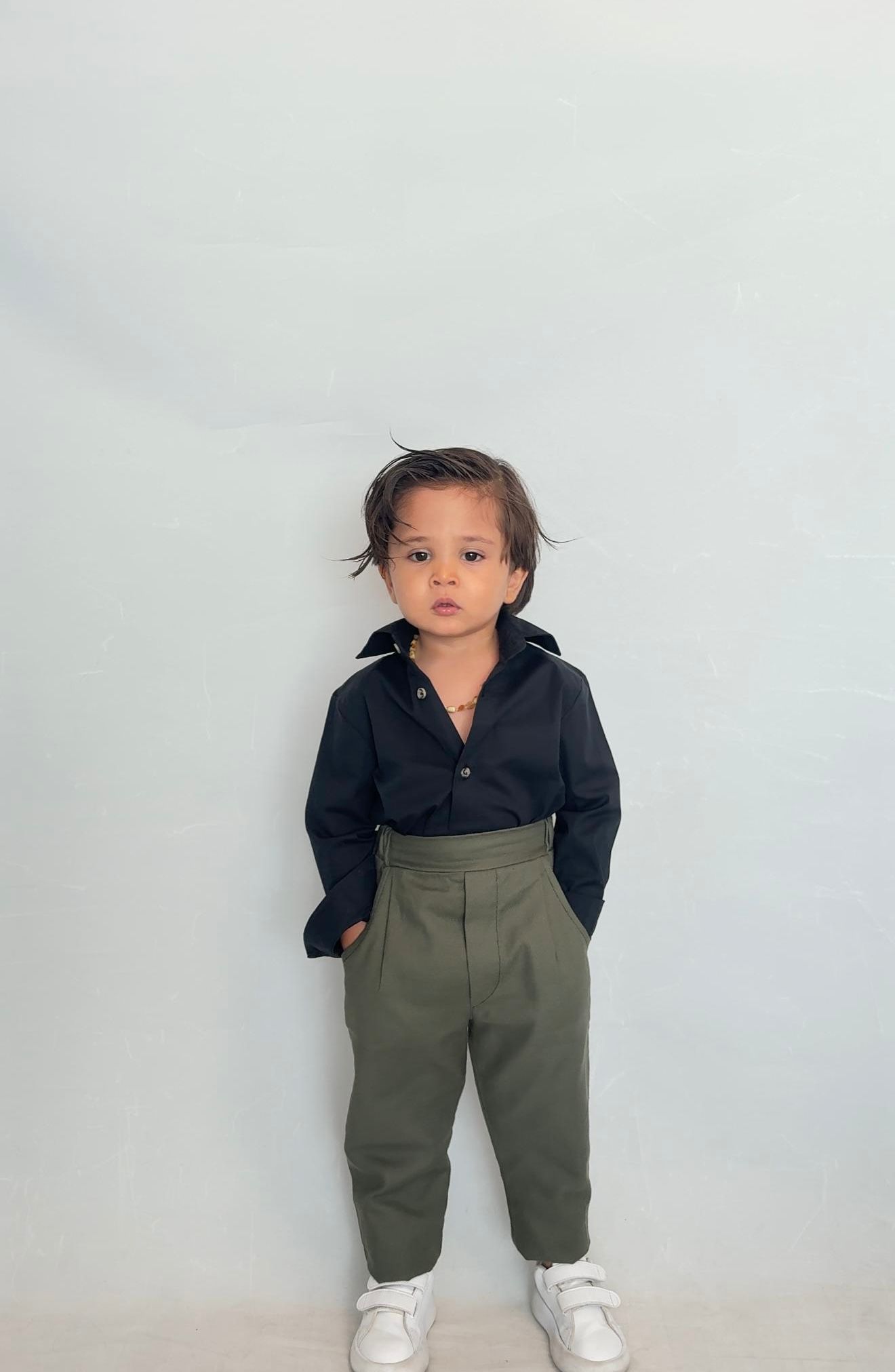 Favorimkids Bebek Çocuk siyah yeşil Uzun Kollu Pantalon Gömlek Takım 1-5 yaş new3
