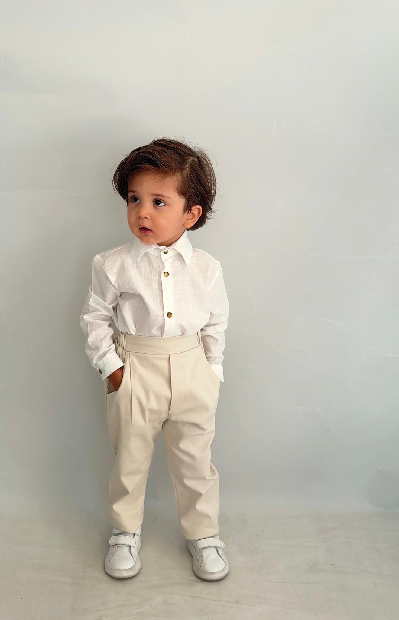 Favorimkids Bebek Çocuk Krem Uzun Kollu Pantalon Gömlek Takım 1-5 yaş new2 