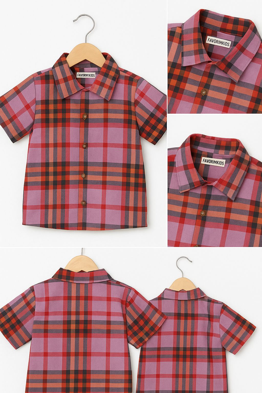 Favorimkids Kırmızı Çizgili  Kısa kollu  Pamuklu Erkek Bebek Gömlek 1-4 Yaş 