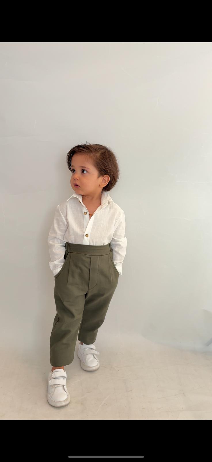 Favorimkids Bebek Çocuk yeşil beyaz  Uzun Kollu Pantalon Gömlek Takım 1-5 yaş new6