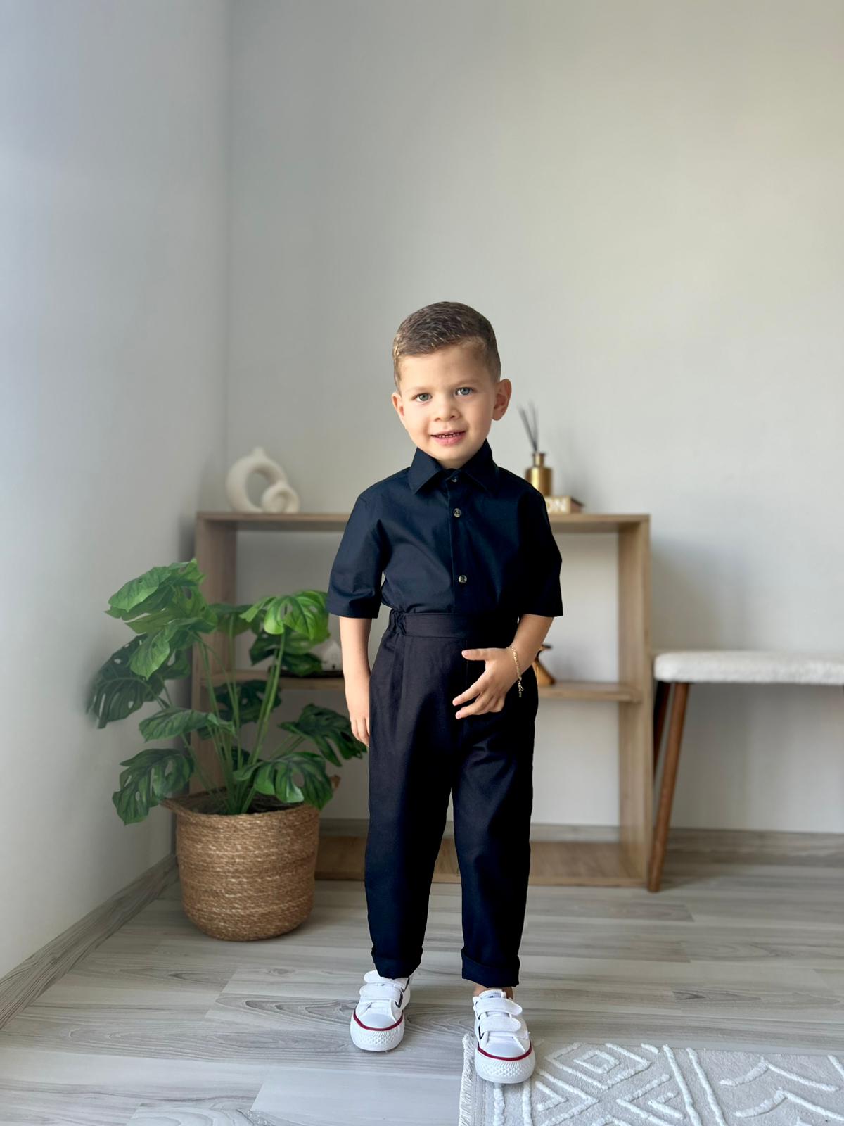 Favorimkids Bebek Çocuk SİYAH Kısa Kol  Pantalon  Gömlek Takım 1-5 yaş 