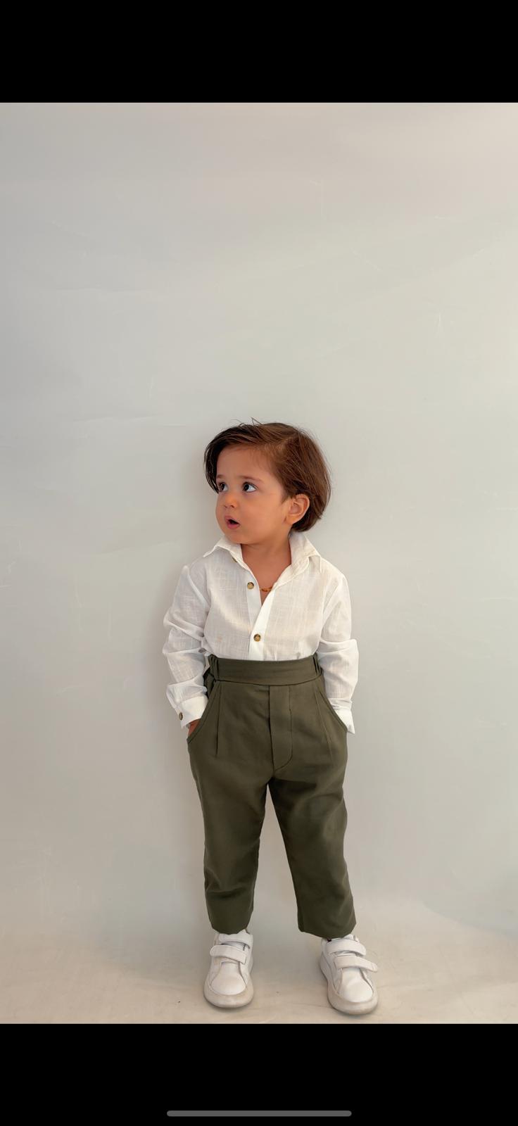Favorimkids Bebek Çocuk yeşil beyaz  Uzun Kollu Pantalon Gömlek Takım 1-5 yaş new6
