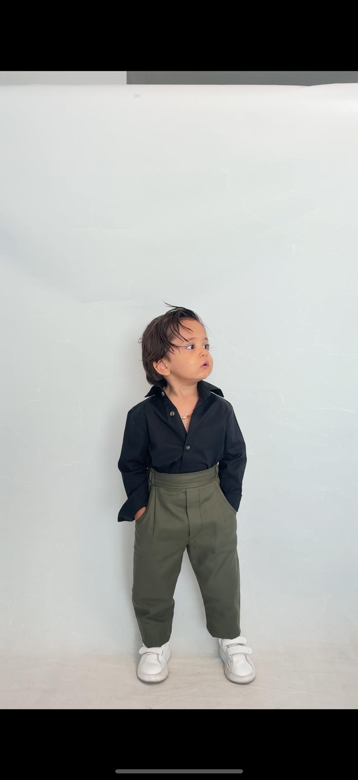 Favorimkids Bebek Çocuk siyah yeşil Uzun Kollu Pantalon Gömlek Takım 1-5 yaş new3